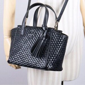 Tory Burch Thea Woven Leather Slouchy Satchel Crossbody
